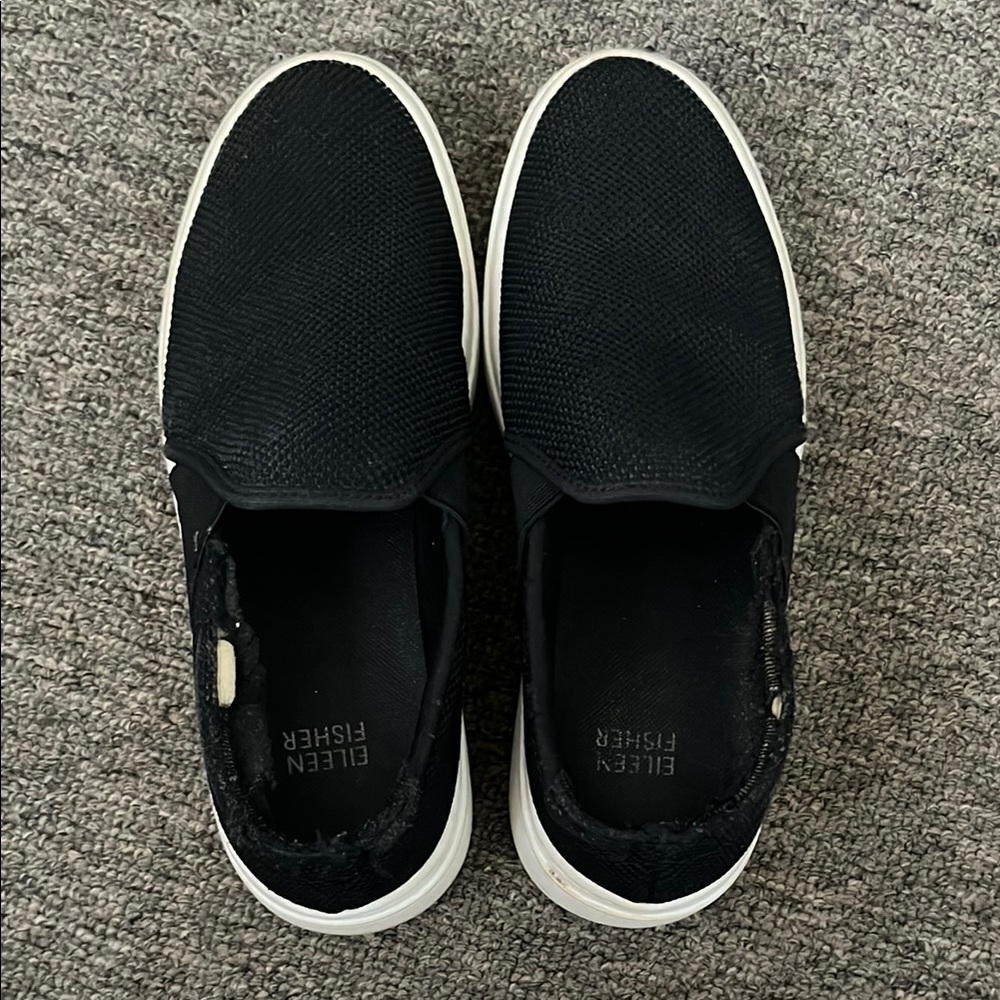 Women’s Eileen Fisher Black and White Platform Shoes with Textured Fabric